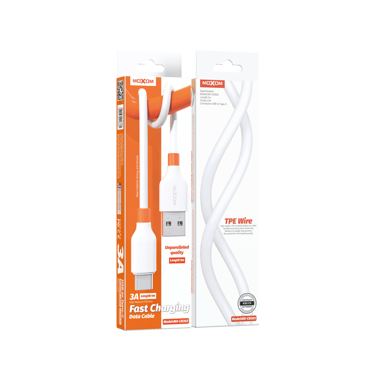 MOXOM MX-CB303 Tide 3A Fast Charging Cable – Micro USB / Lightning / Type-C, Soft TPE, 1m