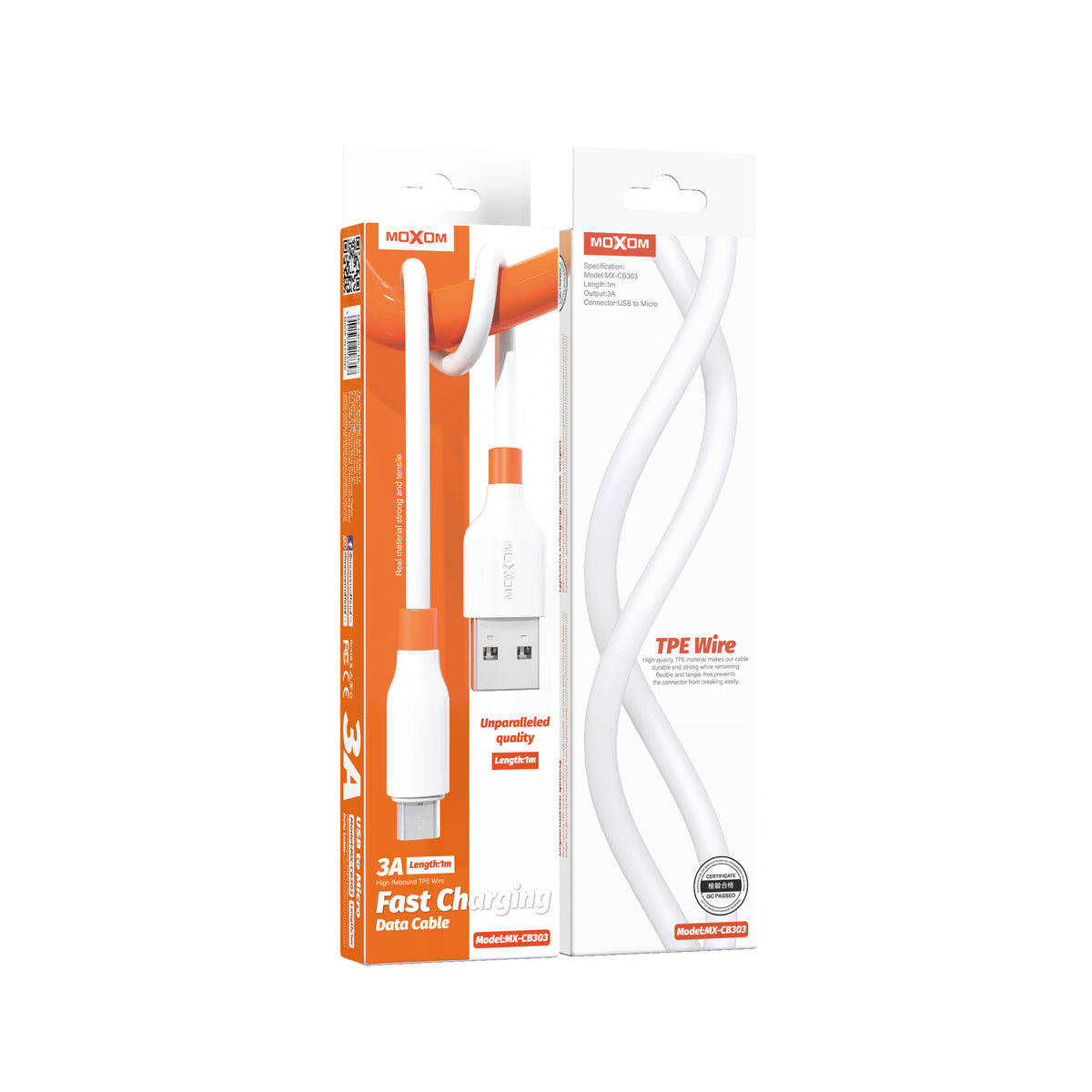 MOXOM MX-CB303 Tide 3A Fast Charging Cable – Micro USB / Lightning / Type-C, Soft TPE, 1m