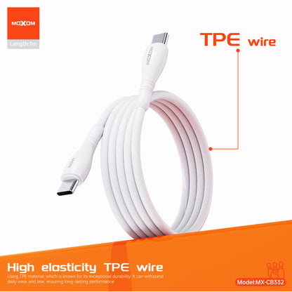 MOXOM MX-CB332 Bowling USB-C to USB-C Cable – PD 60W Fast Charging, Soft-Touch TPE, 1m, White