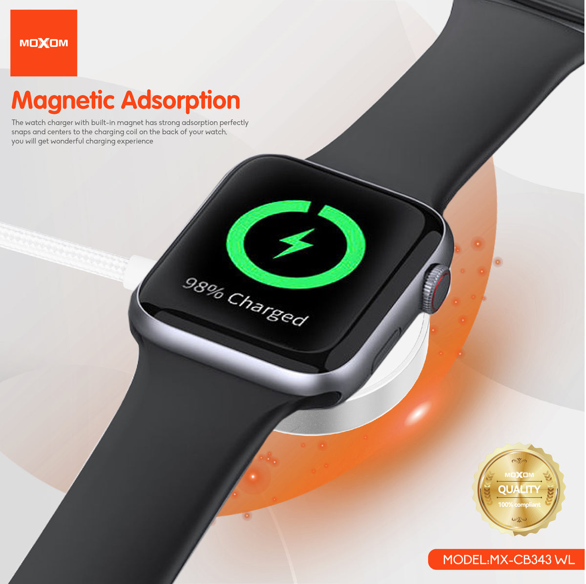MOXOM MX-CB343WL Magnetic Smartwatch Charging Cable – 2.5W, Woven & Aluminium Alloy, 1m