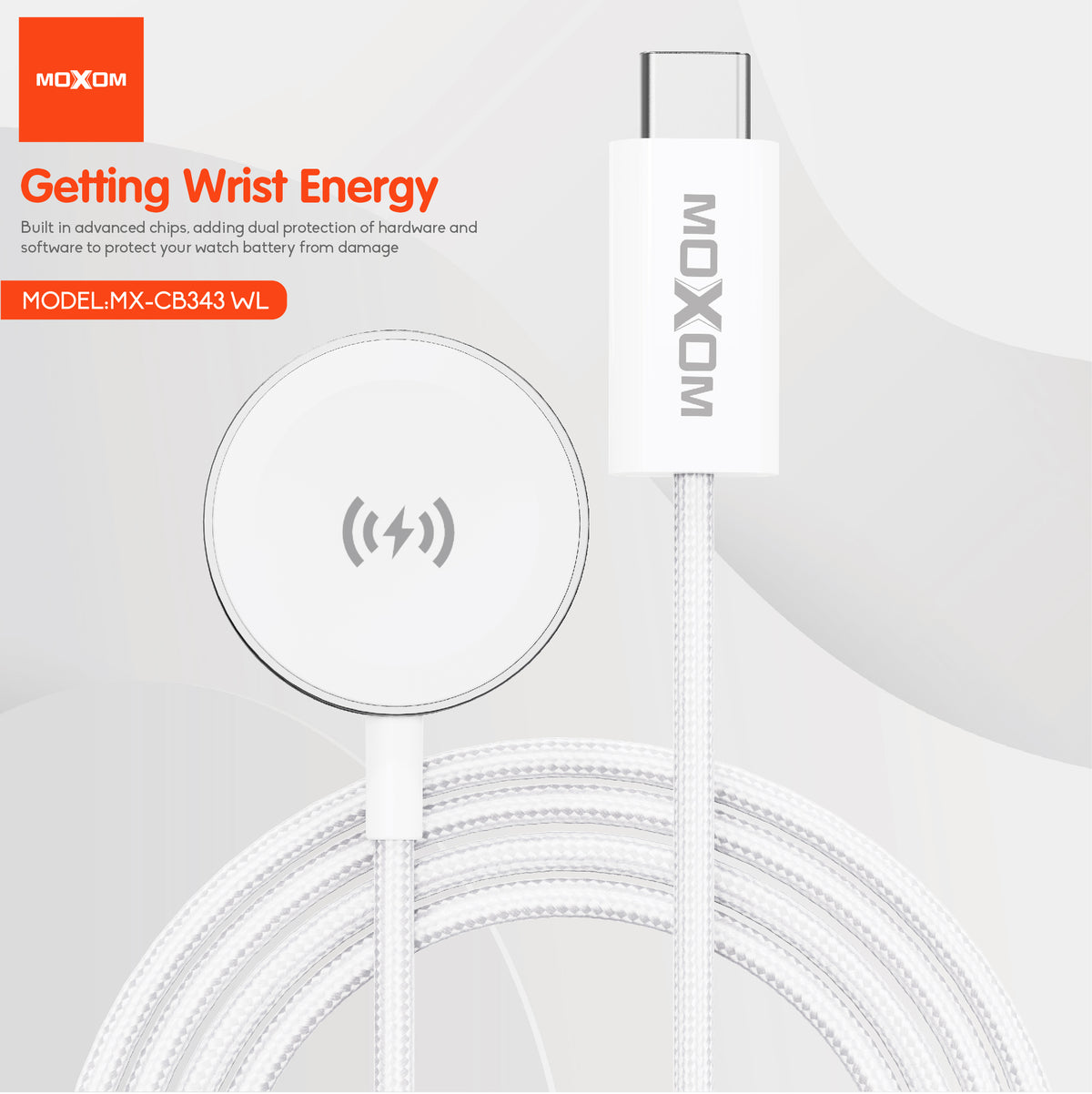 MOXOM MX-CB343WL Magnetic Smartwatch Charging Cable – 2.5W, Woven & Aluminium Alloy, 1m