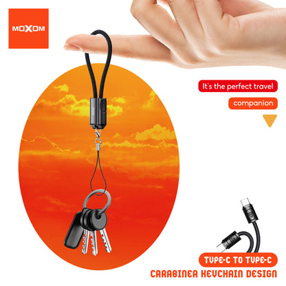 MOXOM MX-CB344 Keychain USB-C to USB-C Cable – 60W Fast Charging, Zinc Alloy & Nylon, 22cm