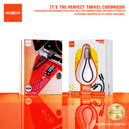 MOXOM MX-CB344 Keychain USB-C to USB-C Cable – 60W Fast Charging, Zinc Alloy & Nylon, 22cm