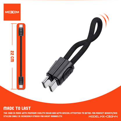 MOXOM MX-CB344 Keychain USB-C to USB-C Cable – 60W Fast Charging, Zinc Alloy & Nylon, 22cm