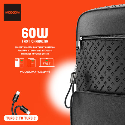 MOXOM MX-CB344 Keychain USB-C to USB-C Cable – 60W Fast Charging, Zinc Alloy & Nylon, 22cm