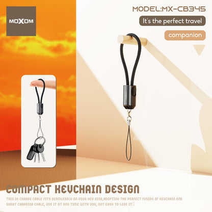 MOXOM MX-CB345 Keychain USB-C to Lightning Cable – 36W Fast Charging, Zinc Alloy & Nylon, 22cm