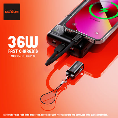 MOXOM MX-CB345 Keychain USB-C to Lightning Cable – 36W Fast Charging, Zinc Alloy & Nylon, 22cm
