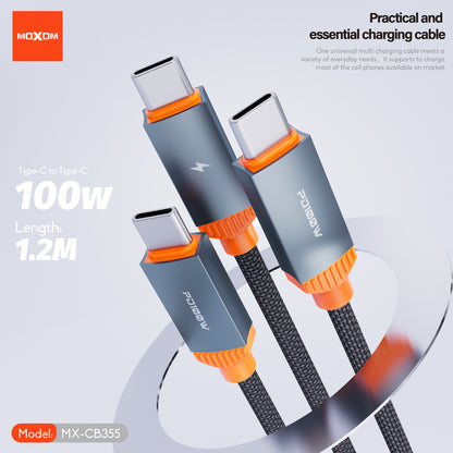 MOXOM MX-CB355 Meteor USB-C to USB-C Cable – PD 100W Fast Charging + Data, 1.2m, Black