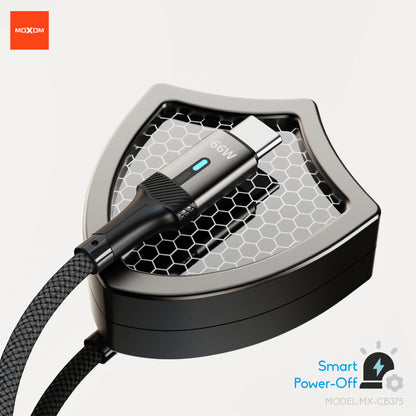 MOXOM MX-CB375 USB-A to Type-C Braided Cable – 66W Fast Charging, Smart Power-Off, Aluminium Shell, 1m