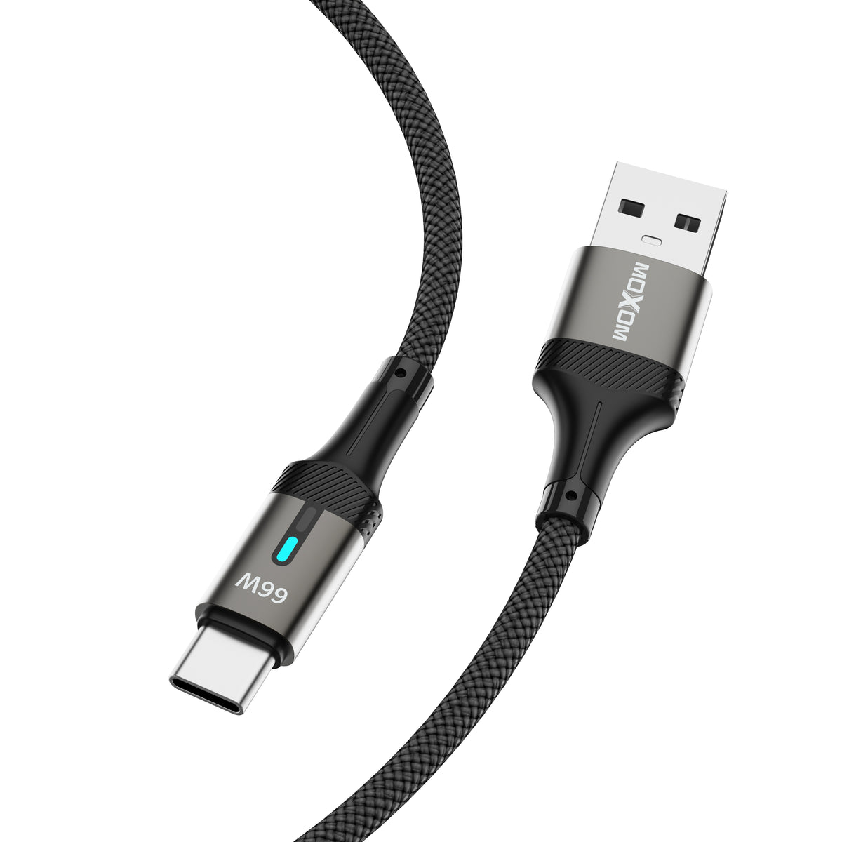 MOXOM MX-CB375 USB-A to Type-C Braided Cable – 66W Fast Charging, Smart Power-Off, Aluminium Shell, 1m