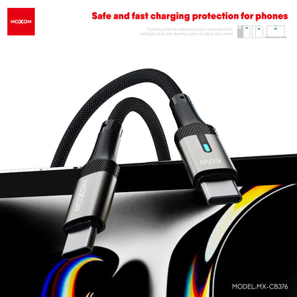 MOXOM MX-CB376 USB-C to USB-C Cable – 60W, Smart Auto Power-Off, Aluminium Shell, 1m