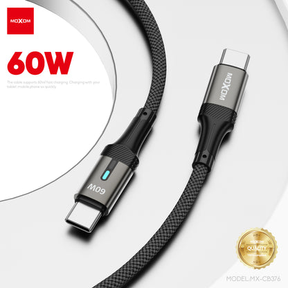 MOXOM MX-CB376 USB-C to USB-C Cable – 60W, Smart Auto Power-Off, Aluminium Shell, 1m