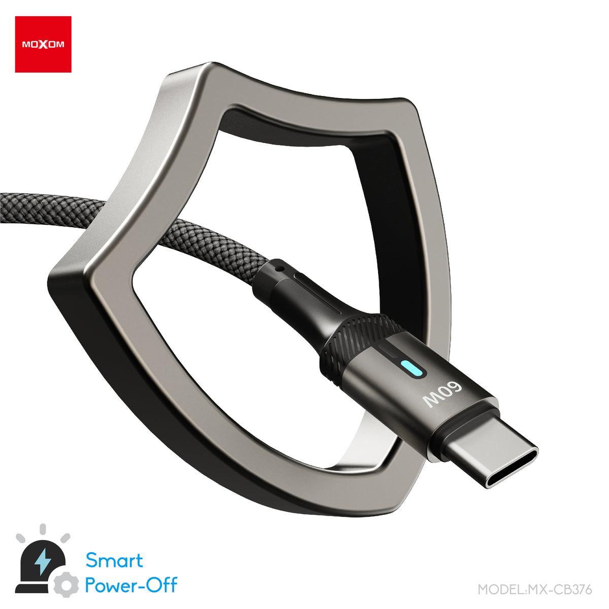 MOXOM MX-CB376 USB-C to USB-C Cable – 60W, Smart Auto Power-Off, Aluminium Shell, 1m