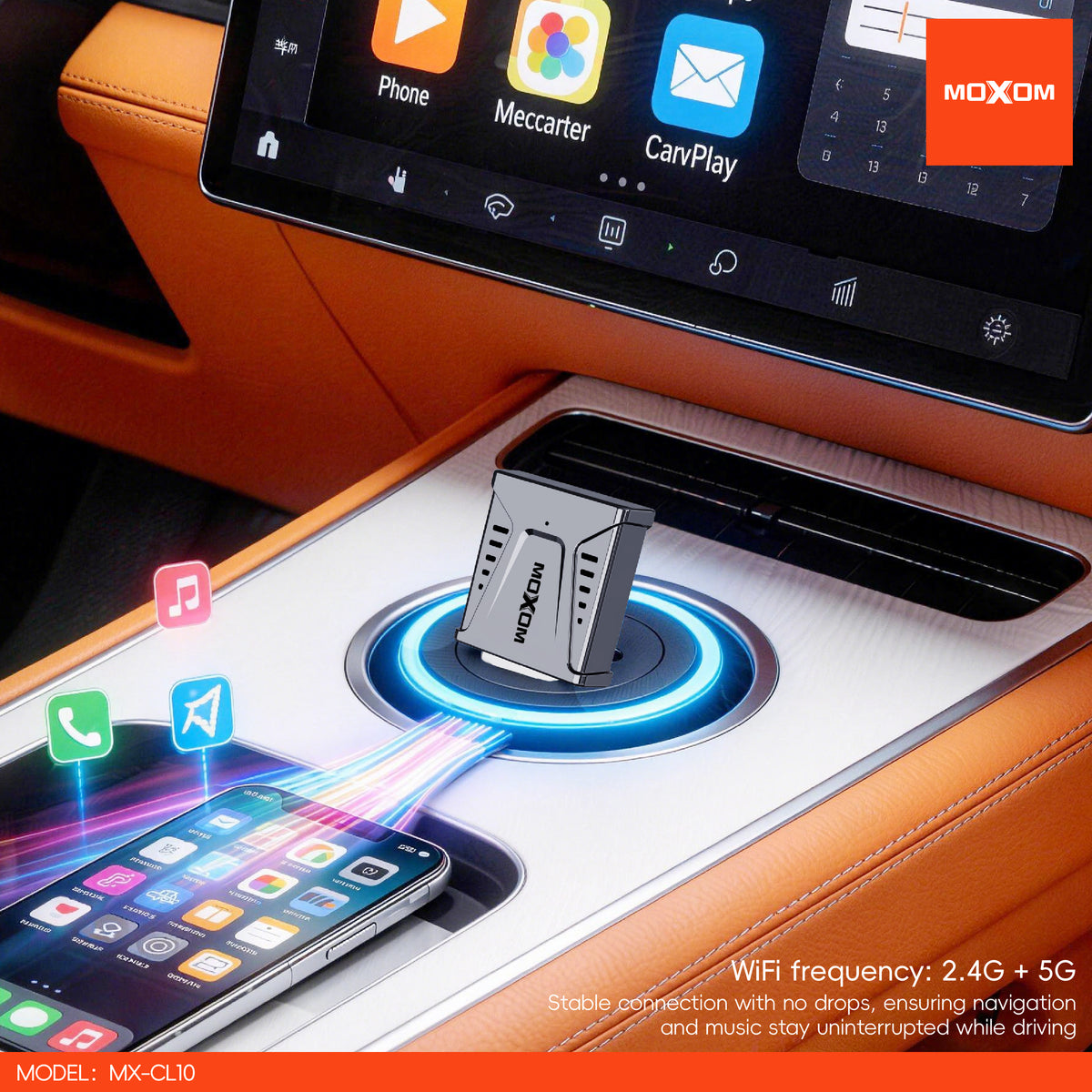 MOXOM MX-CL10 Wireless CarPlay Adapter – Turns Wired CarPlay Wireless, Dual-Band WiFi, Bluetooth 5.2