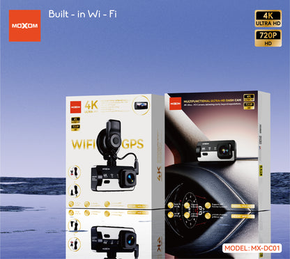 MOXOM MX-DC01 4K WiFi Dash Cam – 3.16" IPS Screen, App Control, GPS Support, 139° Wide Angle