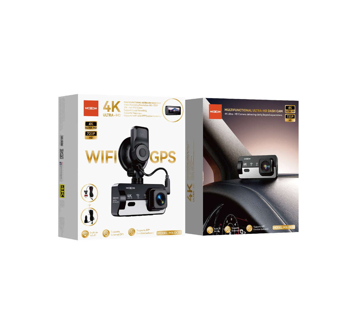MOXOM MX-DC01 4K WiFi Dash Cam – 3.16" IPS Screen, App Control, GPS Support, 139° Wide Angle
