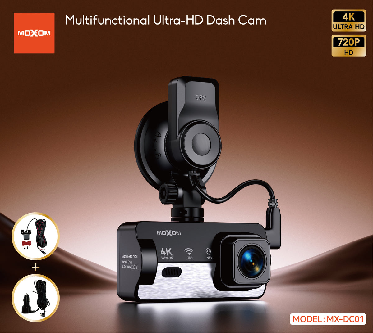 MOXOM MX-DC01 4K WiFi Dash Cam – 3.16" IPS Screen, App Control, GPS Support, 139° Wide Angle