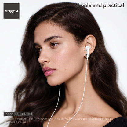 MOXOM MX-EP103 G4 USB-C Wired Earphones with Mic – 14mm Driver, Clear Calls, Plug & Play