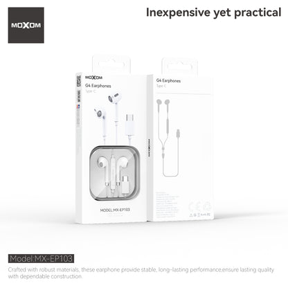 MOXOM MX-EP103 G4 USB-C Wired Earphones with Mic – 14mm Driver, Clear Calls, Plug & Play