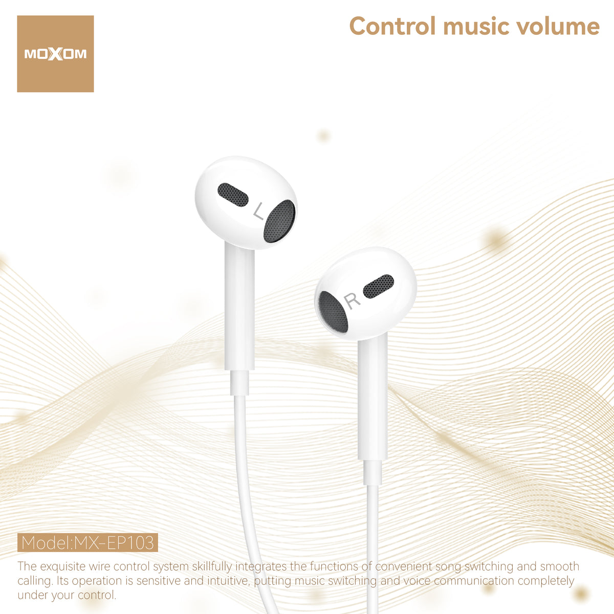 MOXOM MX-EP103 G4 USB-C Wired Earphones with Mic – 14mm Driver, Clear Calls, Plug & Play