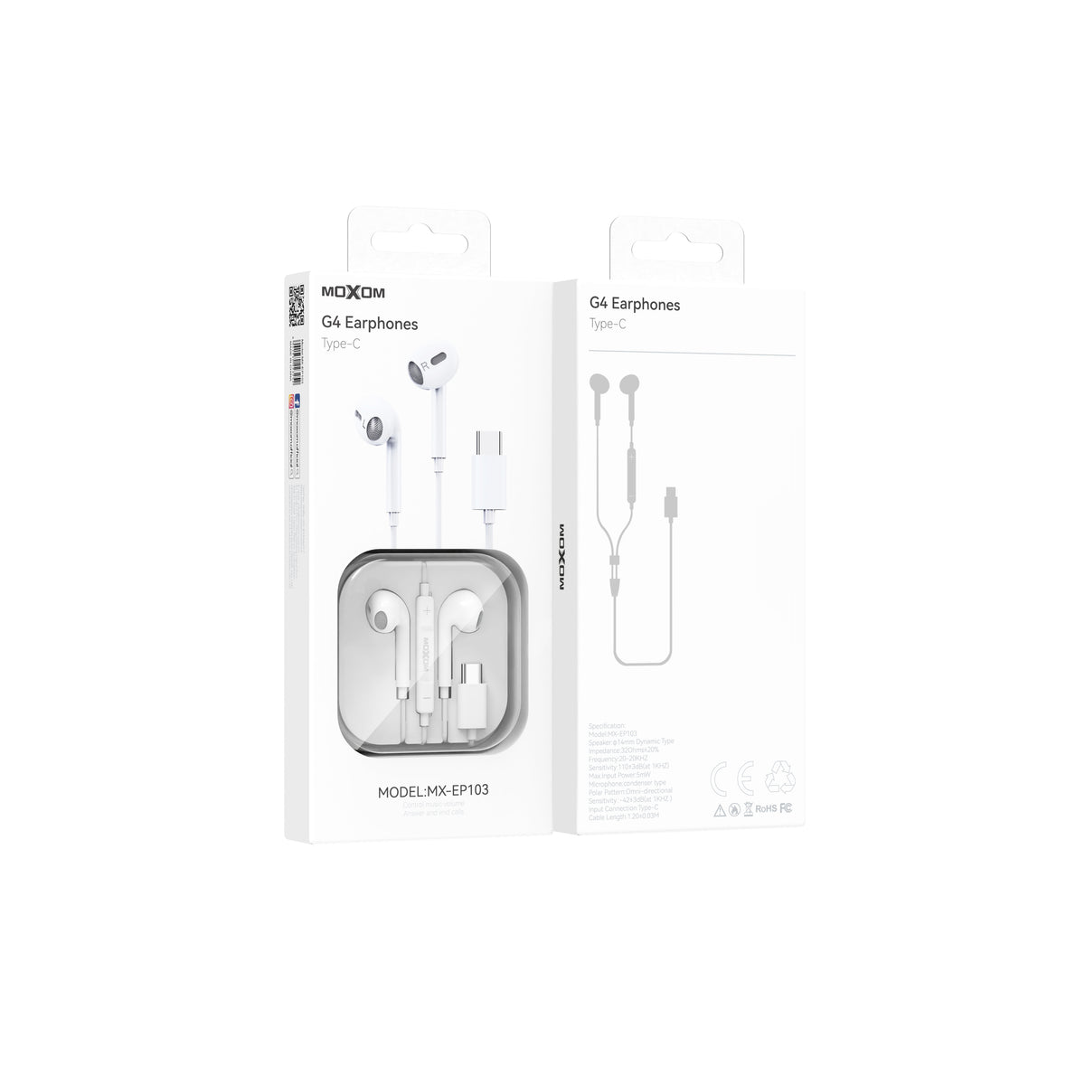 MOXOM MX-EP103 G4 USB-C Wired Earphones with Mic – 14mm Driver, Clear Calls, Plug & Play
