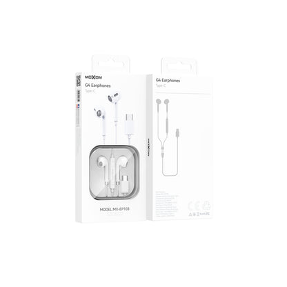 MOXOM MX-EP103 G4 USB-C Wired Earphones with Mic – 14mm Driver, Clear Calls, Plug & Play