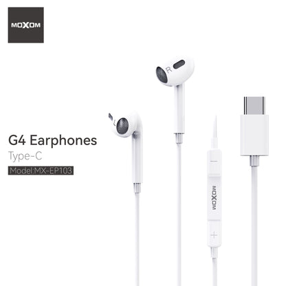 MOXOM MX-EP103 G4 USB-C Wired Earphones with Mic – 14mm Driver, Clear Calls, Plug & Play