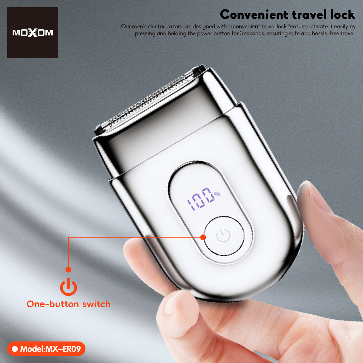 MOXOM MX-ER09 Cyber Mini Magnetic Electric Shaver – 80 Min Cordless, 1H Type-C Charge, Travel Size