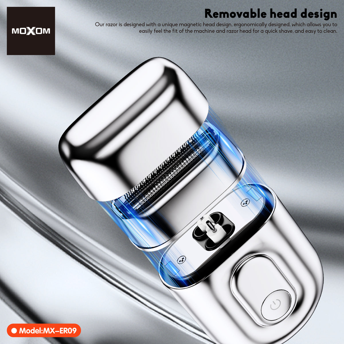 MOXOM MX-ER09 Cyber Mini Magnetic Electric Shaver – 80 Min Cordless, 1H Type-C Charge, Travel Size