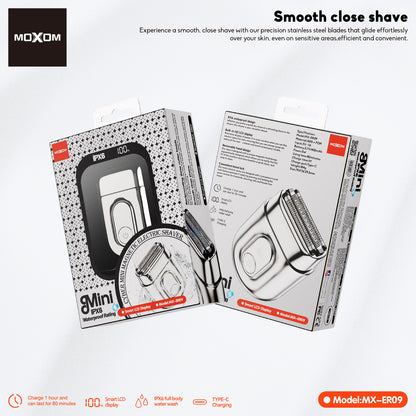 MOXOM MX-ER09 Cyber Mini Magnetic Electric Shaver – 80 Min Cordless, 1H Type-C Charge, Travel Size
