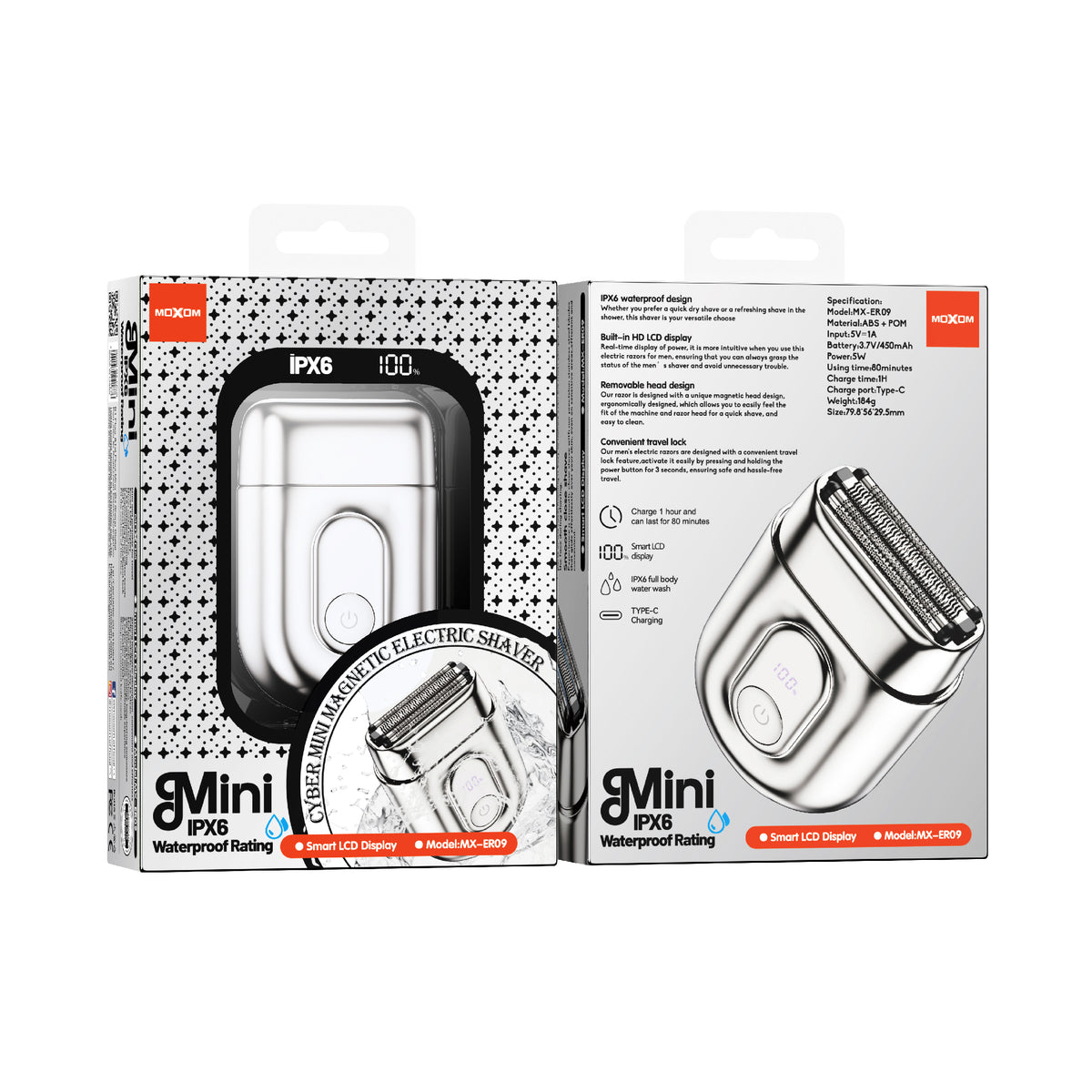MOXOM MX-ER09 Cyber Mini Magnetic Electric Shaver – 80 Min Cordless, 1H Type-C Charge, Travel Size