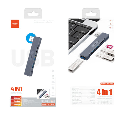 MOXOM MX-HB11 4-in-1 USB Hub – USB 3.0 5Gbps + 2× USB 2.0 + SD Card Reader for Laptop & PC