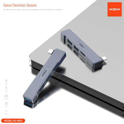 MOXOM MX-HB12 4-in-1 USB-C Hub – USB 3.0 5Gbps + 2× USB 2.0 + SD Card Reader for MacBook & Laptop