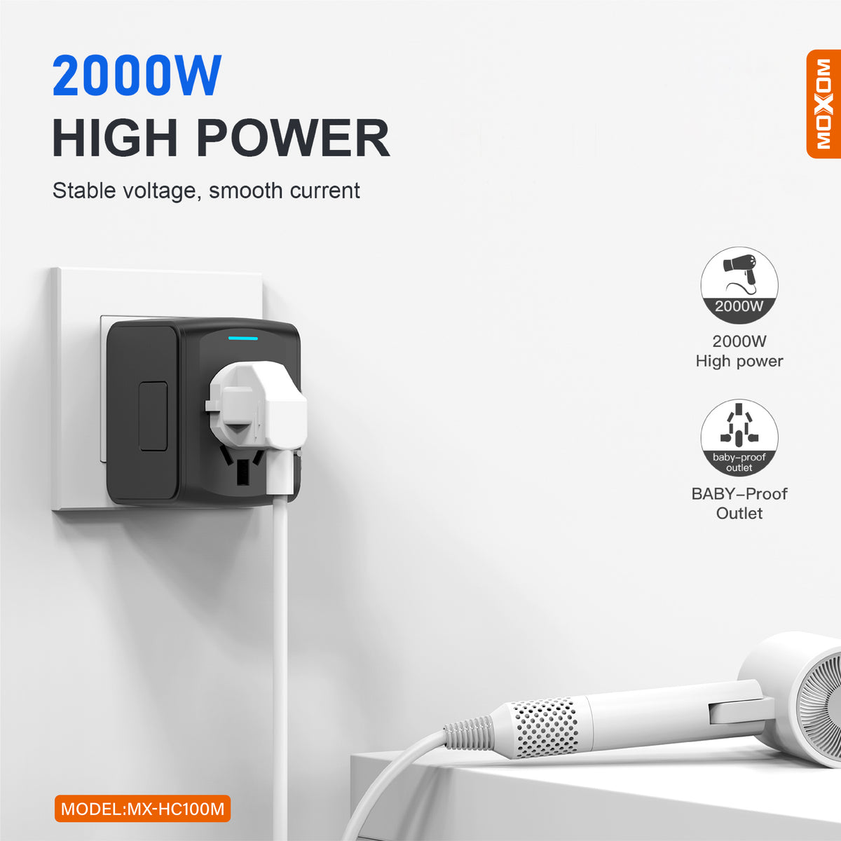 MOXOM MX-HC100M Multi-Nation Travel Adapter – 150+ Countries, Dual USB Charging, Built-In Fuse