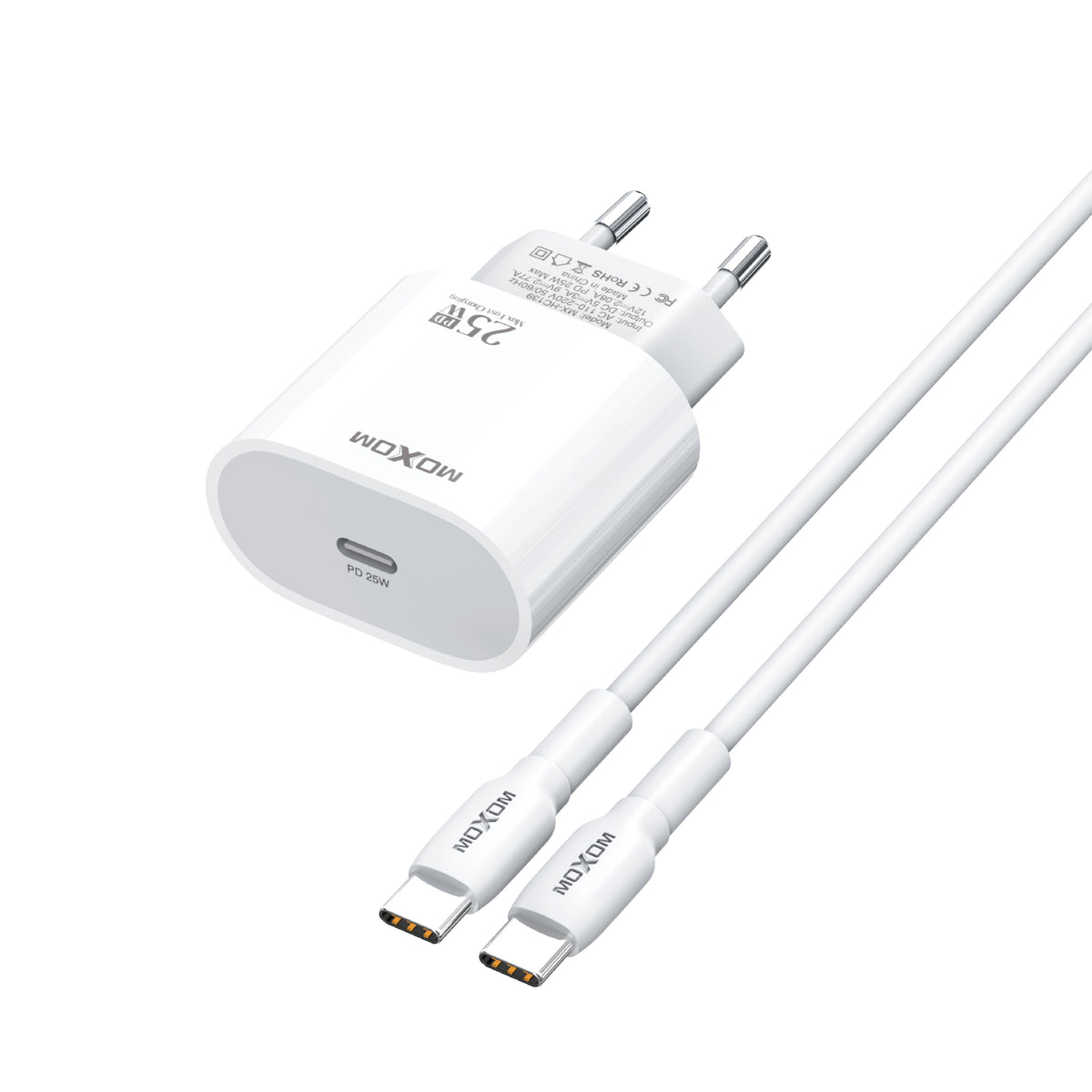 MOXOM MX-HC139 25W PD Fast Charger with Cable – USB-C Wall Plug + Type-C or Lightning Cable