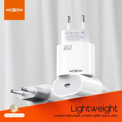 MOXOM MX-HC139 25W PD Fast Charger with Cable – USB-C Wall Plug + Type-C or Lightning Cable