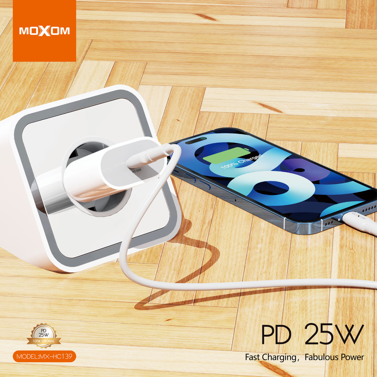 MOXOM MX-HC139 25W PD Fast Charger with Cable – USB-C Wall Plug + Type-C or Lightning Cable