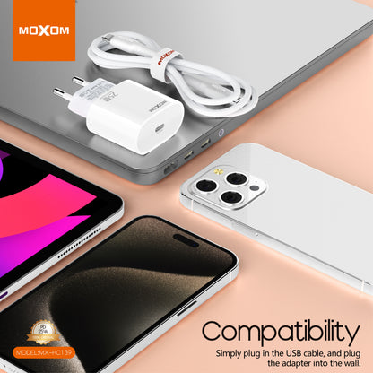 MOXOM MX-HC139 25W PD Fast Charger with Cable – USB-C Wall Plug + Type-C or Lightning Cable