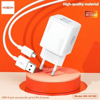 MOXOM MX-HC160 Dual USB Wall Charger 2.4A with Cable – Micro USB / Lightning / Type-C, EU Plug