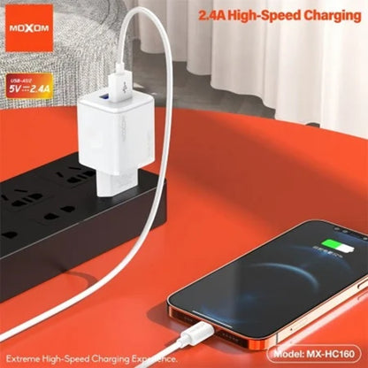 MOXOM MX-HC160 Dual USB Wall Charger 2.4A with Cable – Micro USB / Lightning / Type-C, EU Plug
