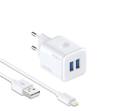 MOXOM MX-HC160 Dual USB Wall Charger 2.4A with Cable – Micro USB / Lightning / Type-C, EU Plug