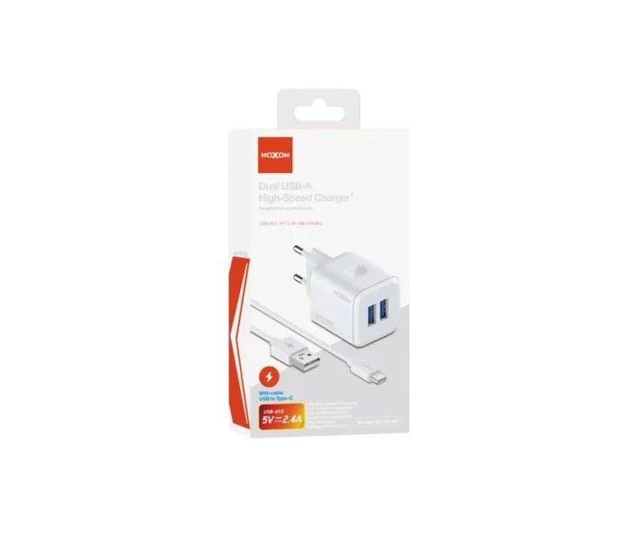 MOXOM MX-HC160 Dual USB Wall Charger 2.4A with Cable – Micro USB / Lightning / Type-C, EU Plug