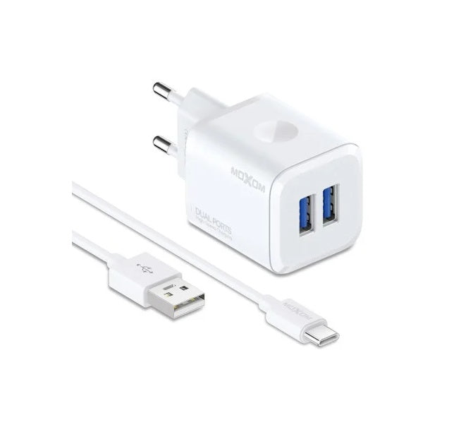 MOXOM MX-HC160 Dual USB Wall Charger 2.4A with Cable – Micro USB / Lightning / Type-C, EU Plug