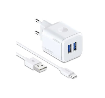 MOXOM MX-HC160 Dual USB Wall Charger 2.4A with Cable – Micro USB / Lightning / Type-C, EU Plug