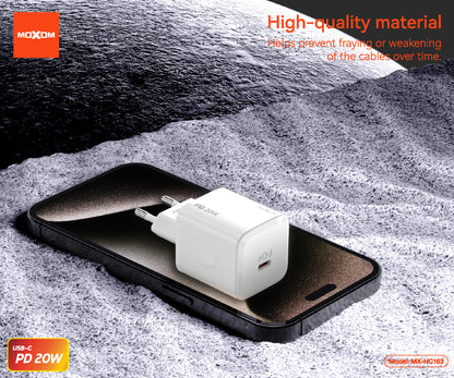 MOXOM MX-HC163 PD 20W USB-C Fast Charger – Charger Only, Compact, EU Plug, White