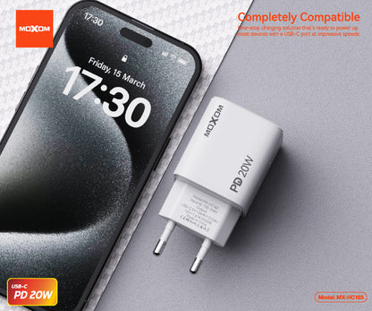 MOXOM MX-HC163 PD 20W USB-C Fast Charger – Charger Only, Compact, EU Plug, White