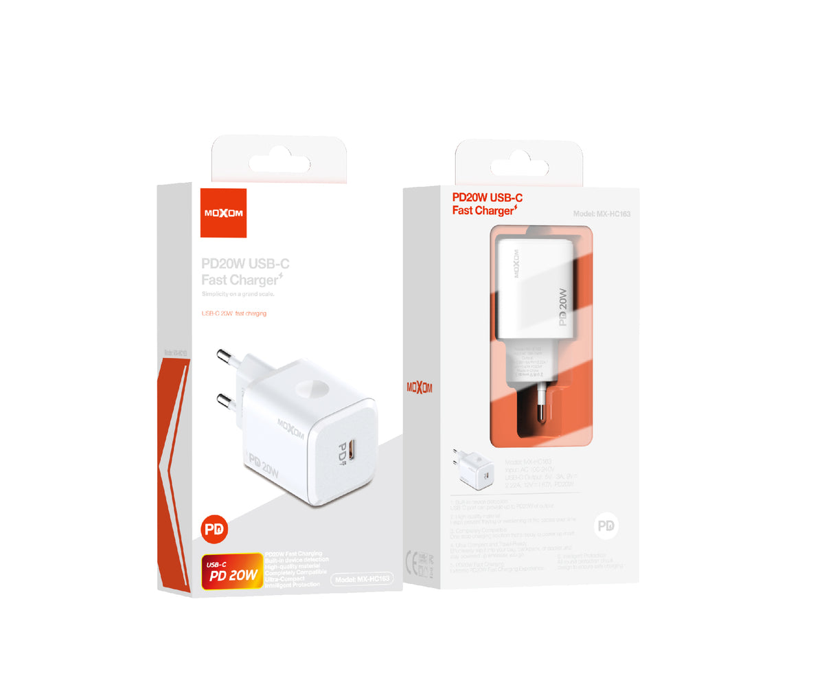 MOXOM MX-HC163 PD 20W USB-C Fast Charger – Charger Only, Compact, EU Plug, White