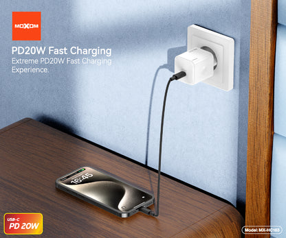MOXOM MX-HC163 PD 20W USB-C Fast Charger – Charger Only, Compact, EU Plug, White