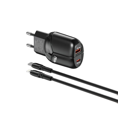 MOXOM MX-HC200 Batman Dual-Port Travel Charger – PD 20W USB-C + QC 18W USB-A, EU Plug, With Cable