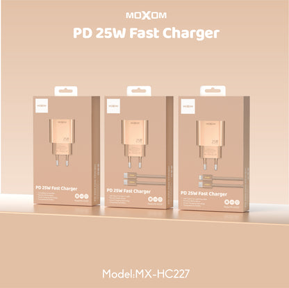 MOXOM MX-HC227 PD 25W USB-C Fast Charger – Gold Finish, EU Plug, Charger Only or With Cable